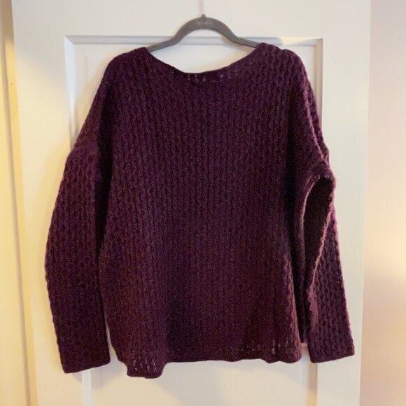 Vince bateau neck purple mini cableknit sweater large - Picture 7 of 8